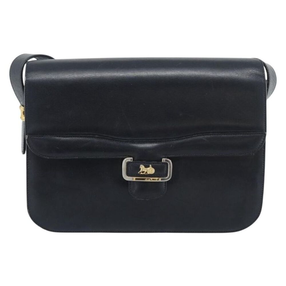 Celine Vintage Logo Embossed Leather Navy Leather Shoulder Bag Bag